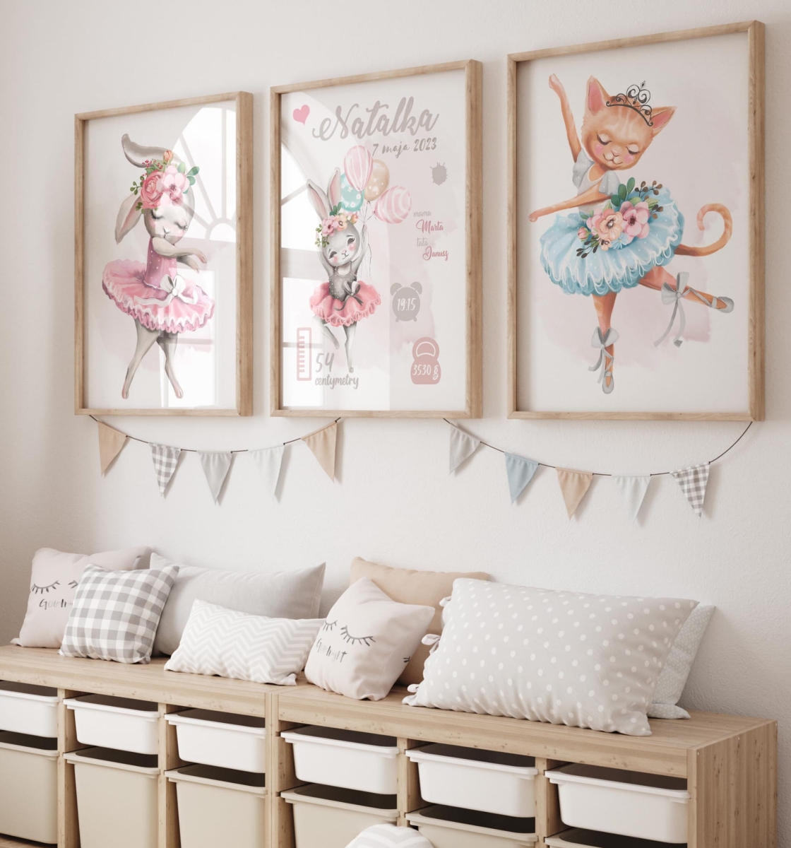 Plakat metryczka z kolekcji balet – zestaw 3 plakatów dla niemowlaka