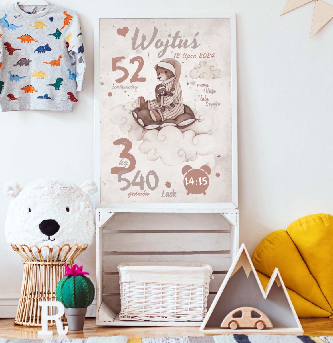 Retro metryczka dla dziecka z motywem misia