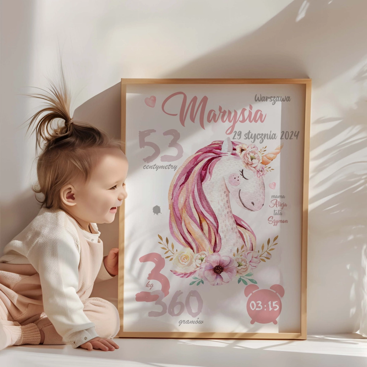 Metryczka Jednorożec - Pastelowy Plakat na ścianę .jpg