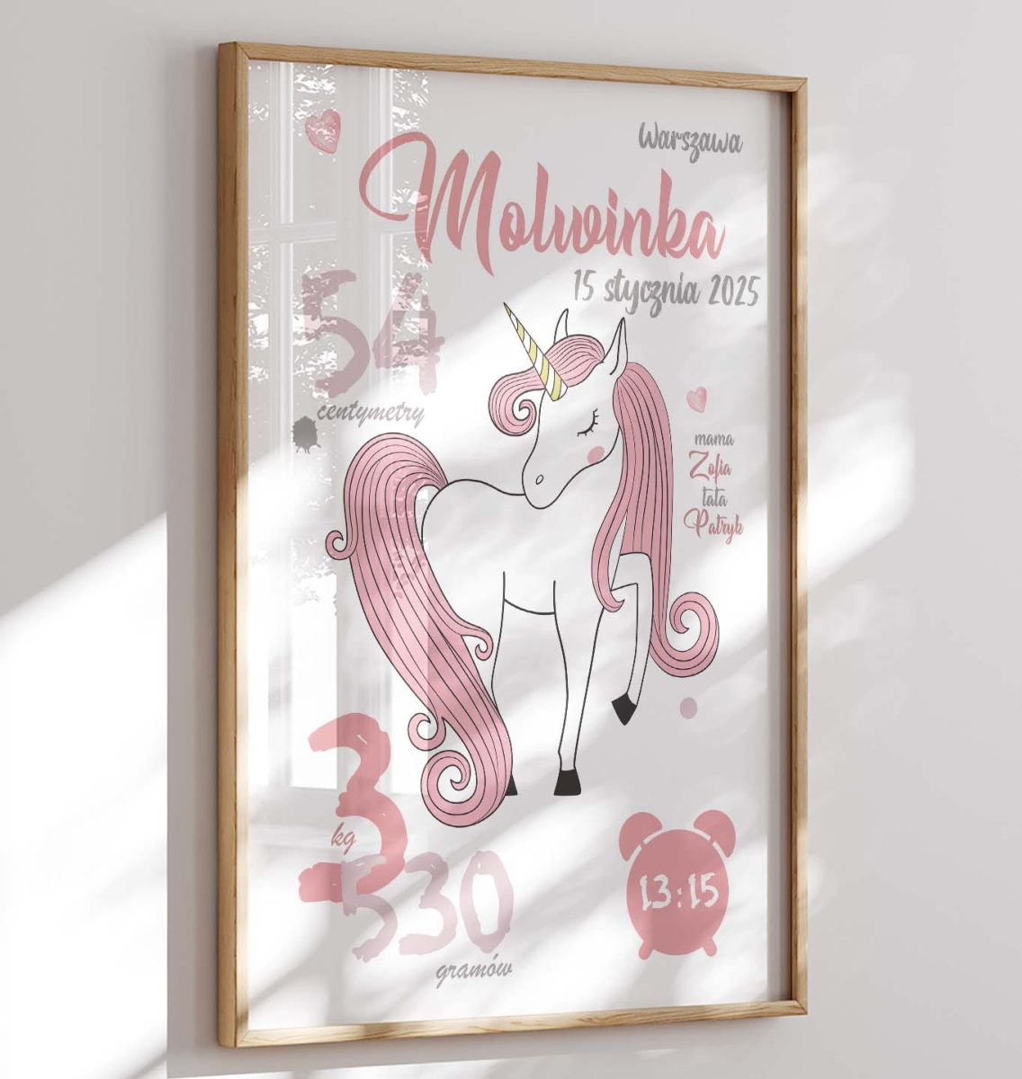 Plakat Jednorożec Nr.3 - Metryczka na ścianę dla dziecka.jpg