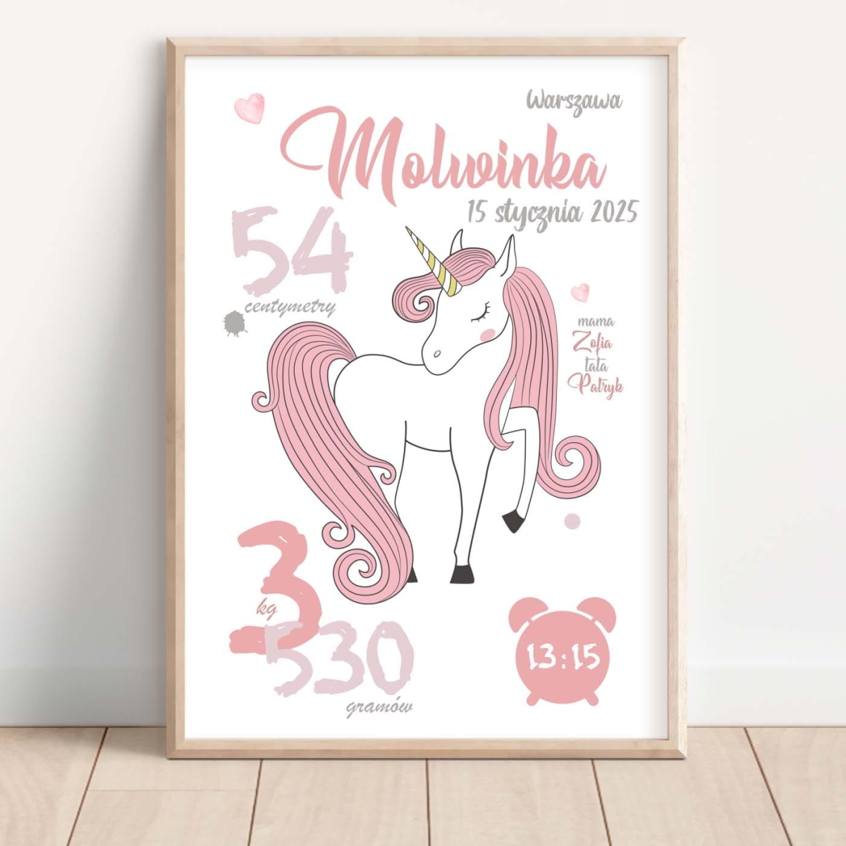 Plakat Pastelowy jednorożec - Metryczka na ścianę.jpg