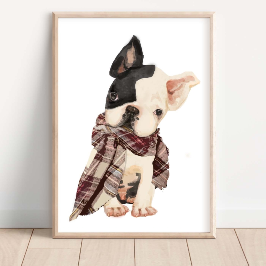 Buldog Francuski z szalikiem - Plakat na ścianę dla dzieci.jpg