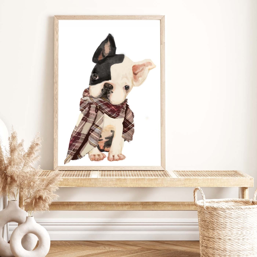Buldog Francuski z szalikiem - Plakat, obrazek na ścianę dla dzieci.jpg