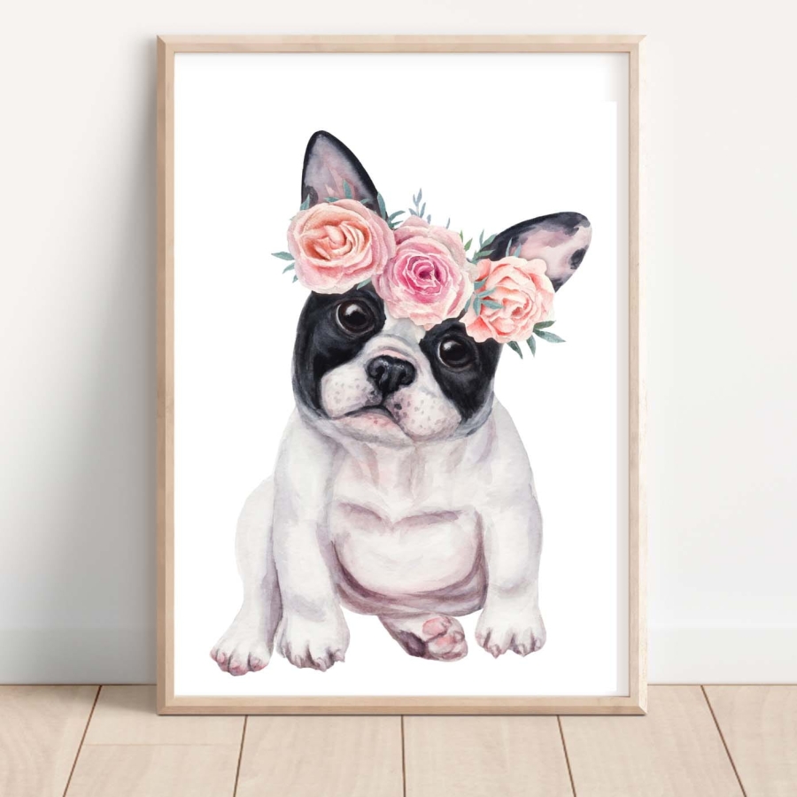 Buldog Francuski z wianuszkiem - Plakat na ścianę dla dzieci.jpg