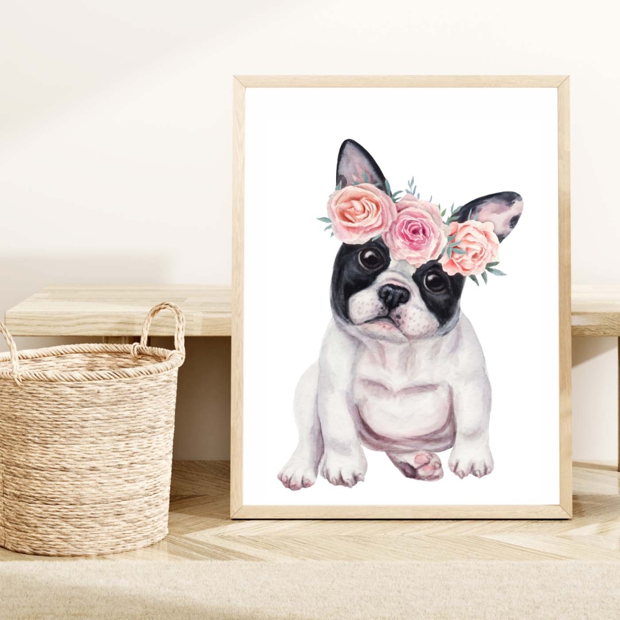 Buldog Francuski z wianuszkiem - Plakat, obrazek na ścianę dla dzieci.jpg
