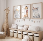 Hipcio, Słonik, Żyrafa Zestaw 3 plakaty, obrazki  Sawanna Nr.1.jpg