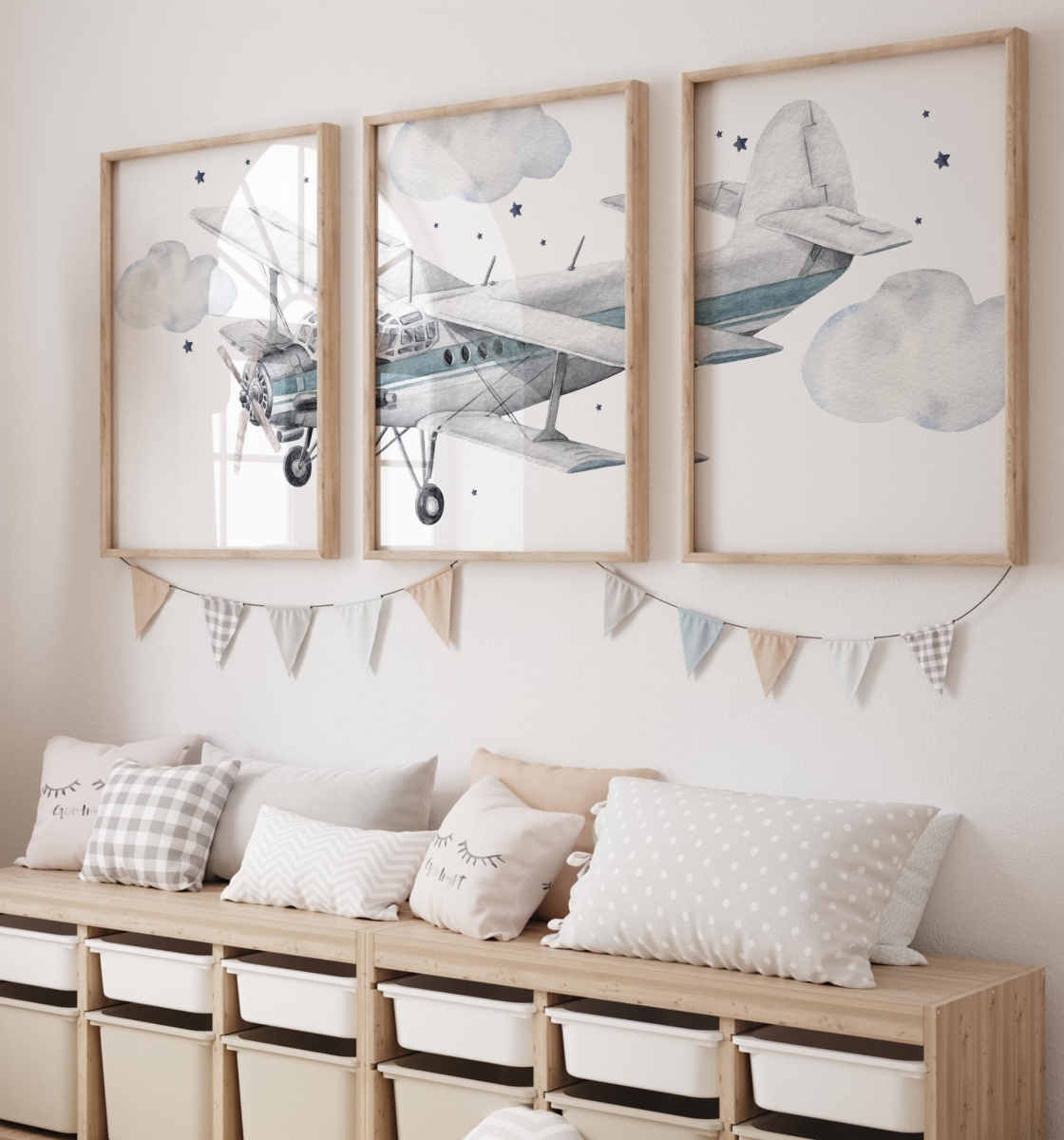 Zestaw plakatów z samolotami i balonami – Tryptyk Nr.4