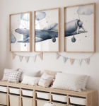 Plakat z samolotem retro – tryptyk vintage dla chłopca