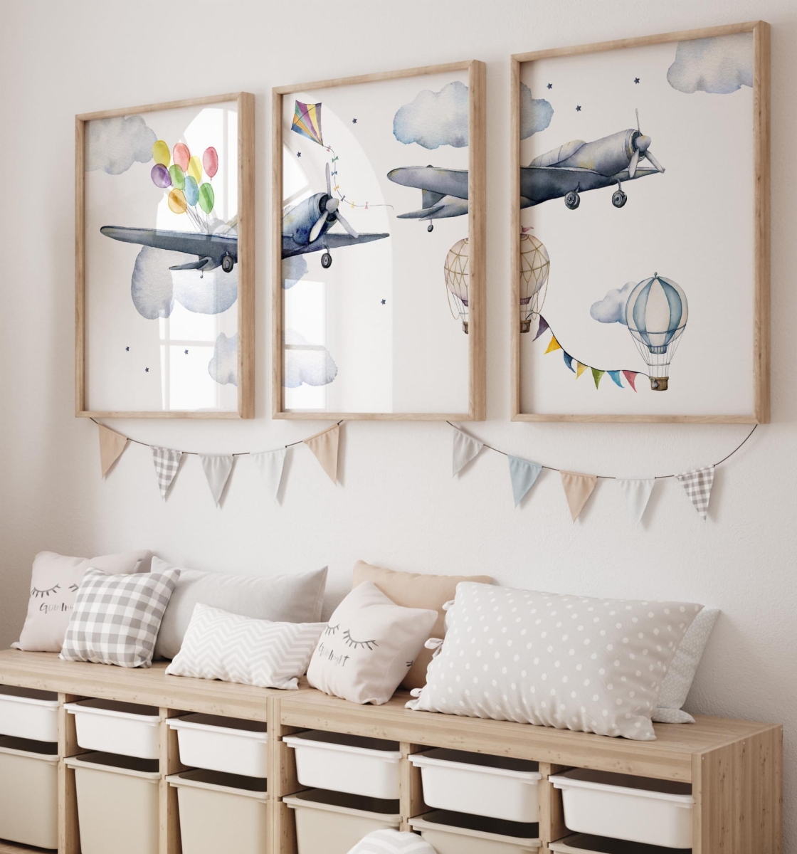 Zestaw plakatów z samolotami i balonami – Tryptyk Nr.9