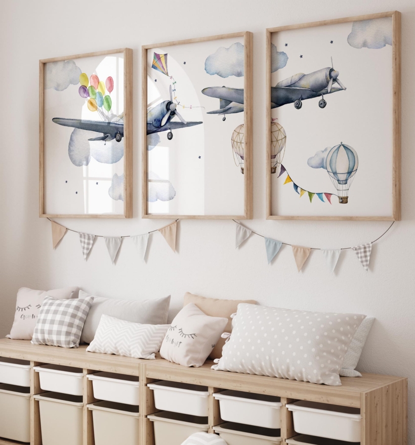 Zestaw plakatów z samolotami i balonami – Tryptyk Nr.9