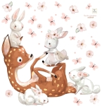 Naklejka ścienna Sarenka z króliczkami, kwiaty i motylki – pokój dziecięcy Mała Pracownia