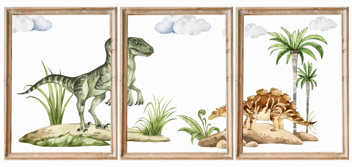 Zestaw 3 plakaty Dinozaury Welociraptor, Wuerhozaur.jpg