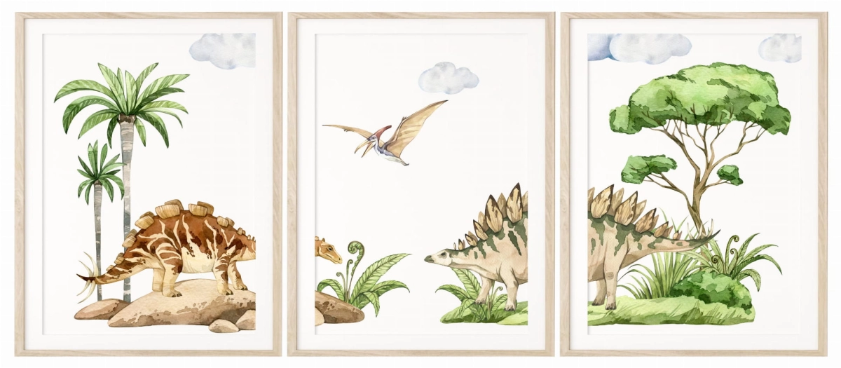 Zestaw 3 plakaty Dinozaury Stegozaur, Wuerhozaur.jpg