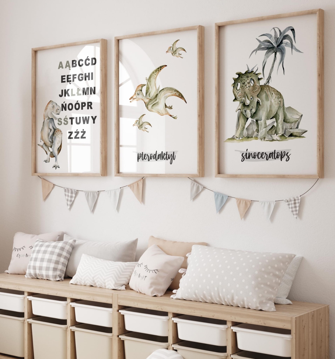 Dinozaury Sinoceratops, Pterodaktyl, Alfabet Zestaw 3 plakatów.jpg