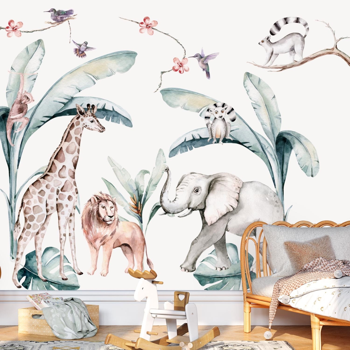 Duże naklejka sawana lew, żyrafa, słoń.jpg