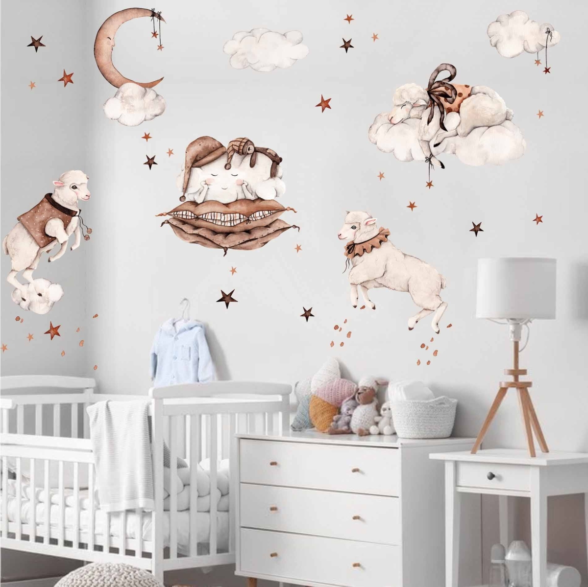 Naklejka Owieczki, księżyc i chmurki.jpg