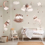 Owieczki, księżyc i chmurki Naklejka.jpg