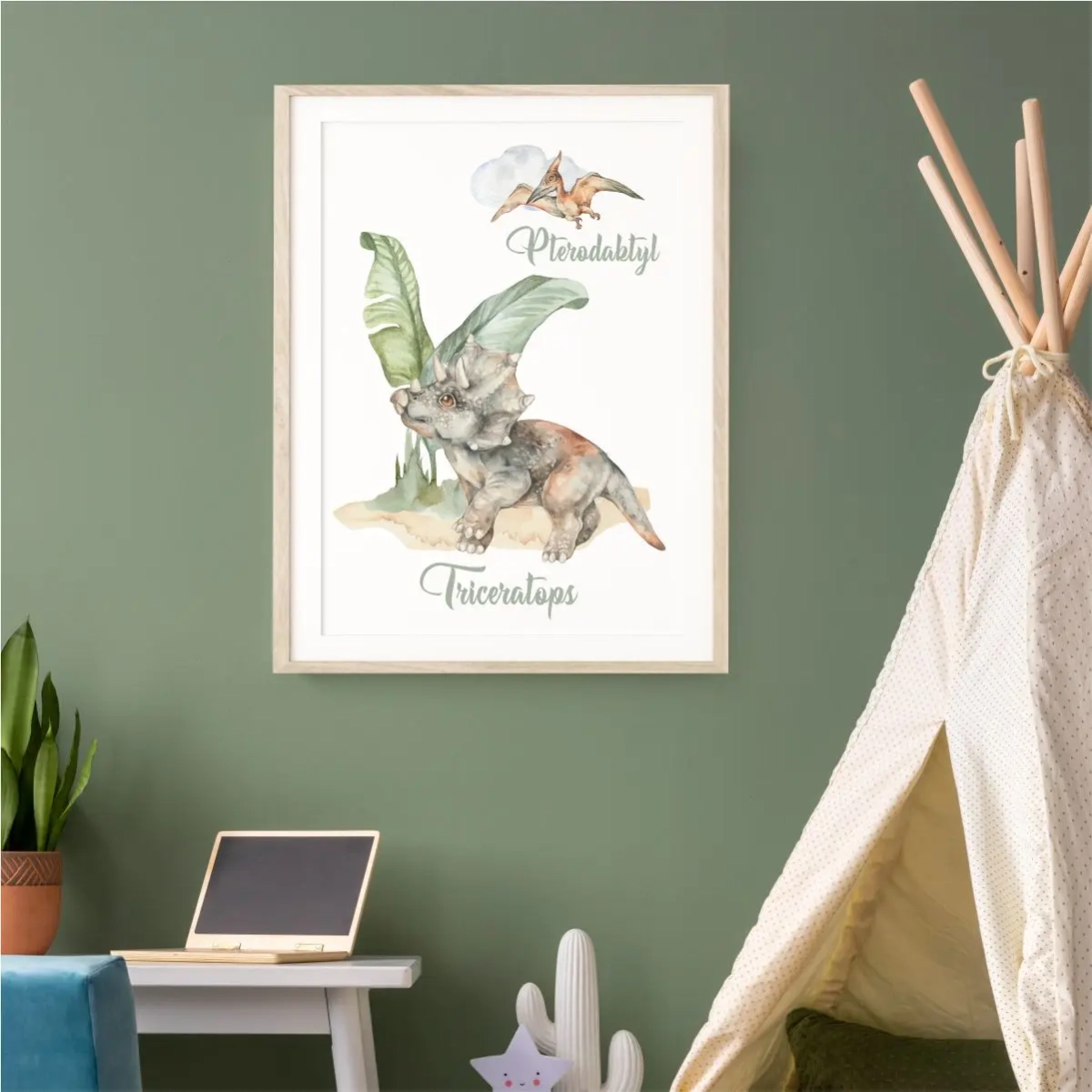 plakat prehistoryczny Triceratops do pokoju chłopca