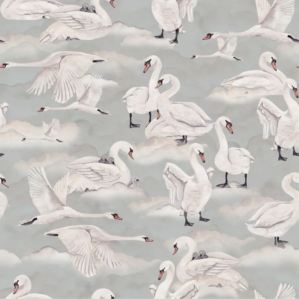 tapeta-na-ścianę-w-odcieniach-szarej-zieleni-z-motywem-łabędzi.webp