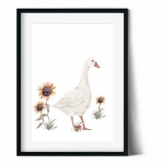 Plakat pastelowy gąska w słonecznikach na ścianę