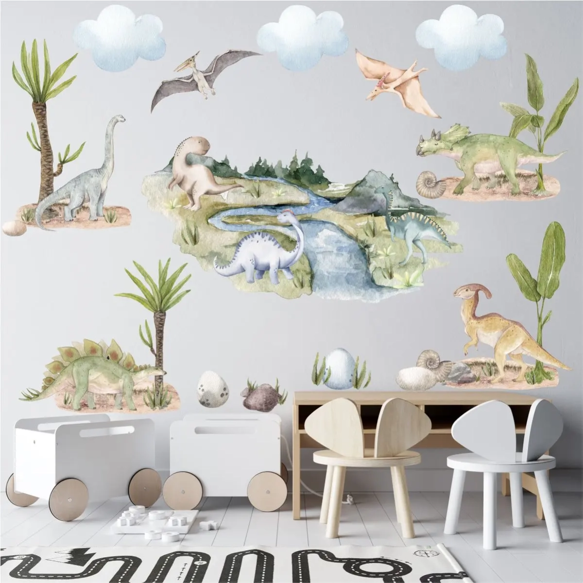 Dinozaury – Komplet – Naklejka na Ścianę dla Chłopców – Triceratops.webp