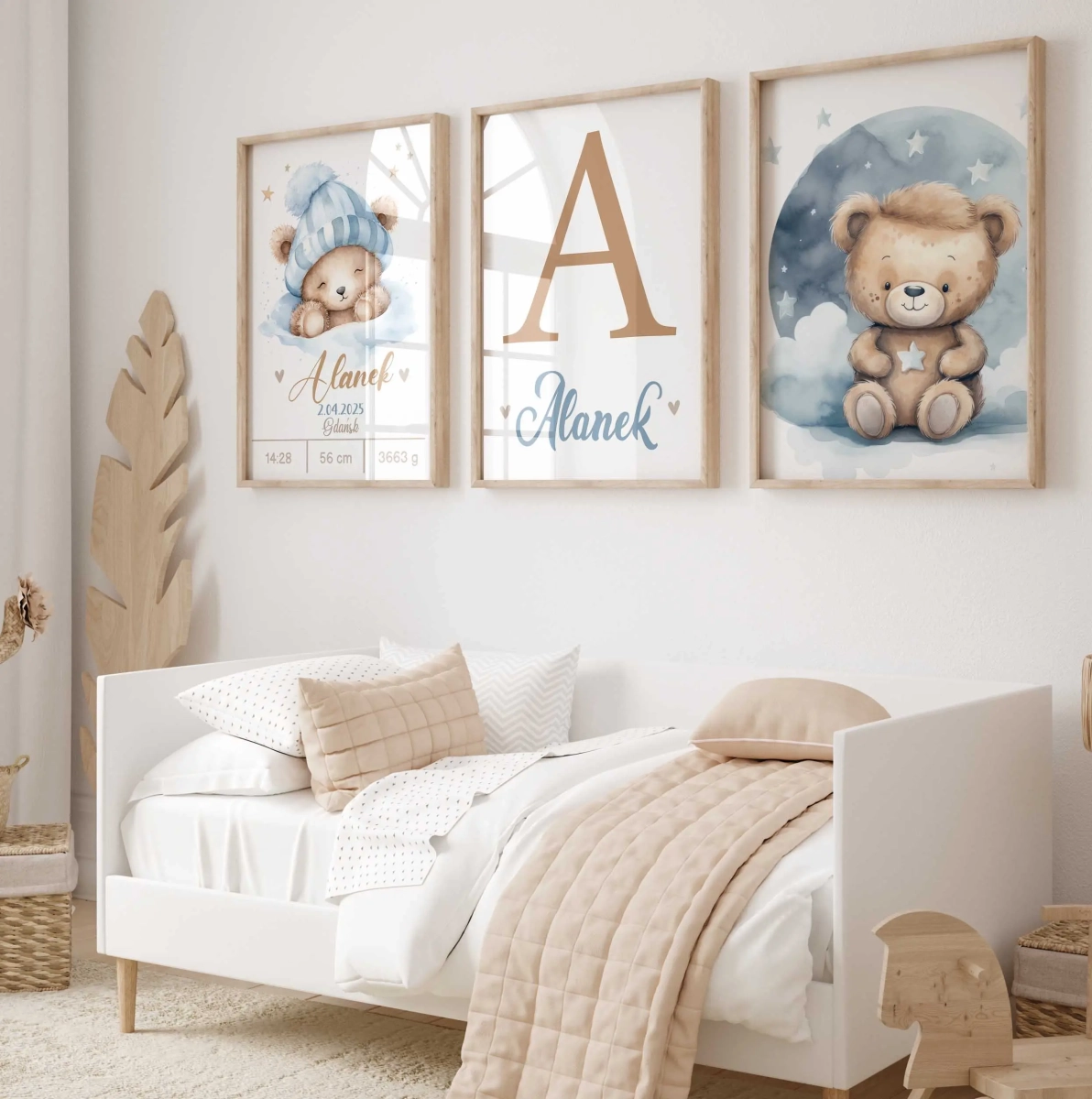 Zestaw 3 plakaty pastelowe misie niebieskie – Mała Pracownia