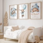 Plakaty pastelowe misie niebieskie do pokoju dziecka – Mała Pracownia