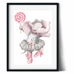 Aranżacja wnętrza z plakatem słonik baletnica