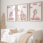 Zestaw 3 plakatów z jednorożcem i chmurkami