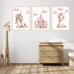 Magical Unicorn – tryptyk z zamkiem i różowymi chmurkami