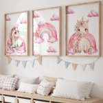 Tryptyk z jednorożcem i tęczą – plakaty do pokoju dziewczynki