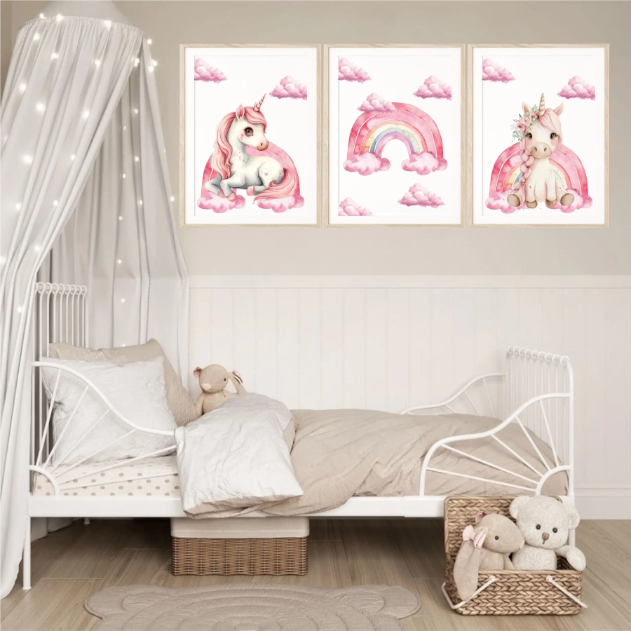 Pastelowe plakaty z jednorożcami na ścianę do pokoju dziecka