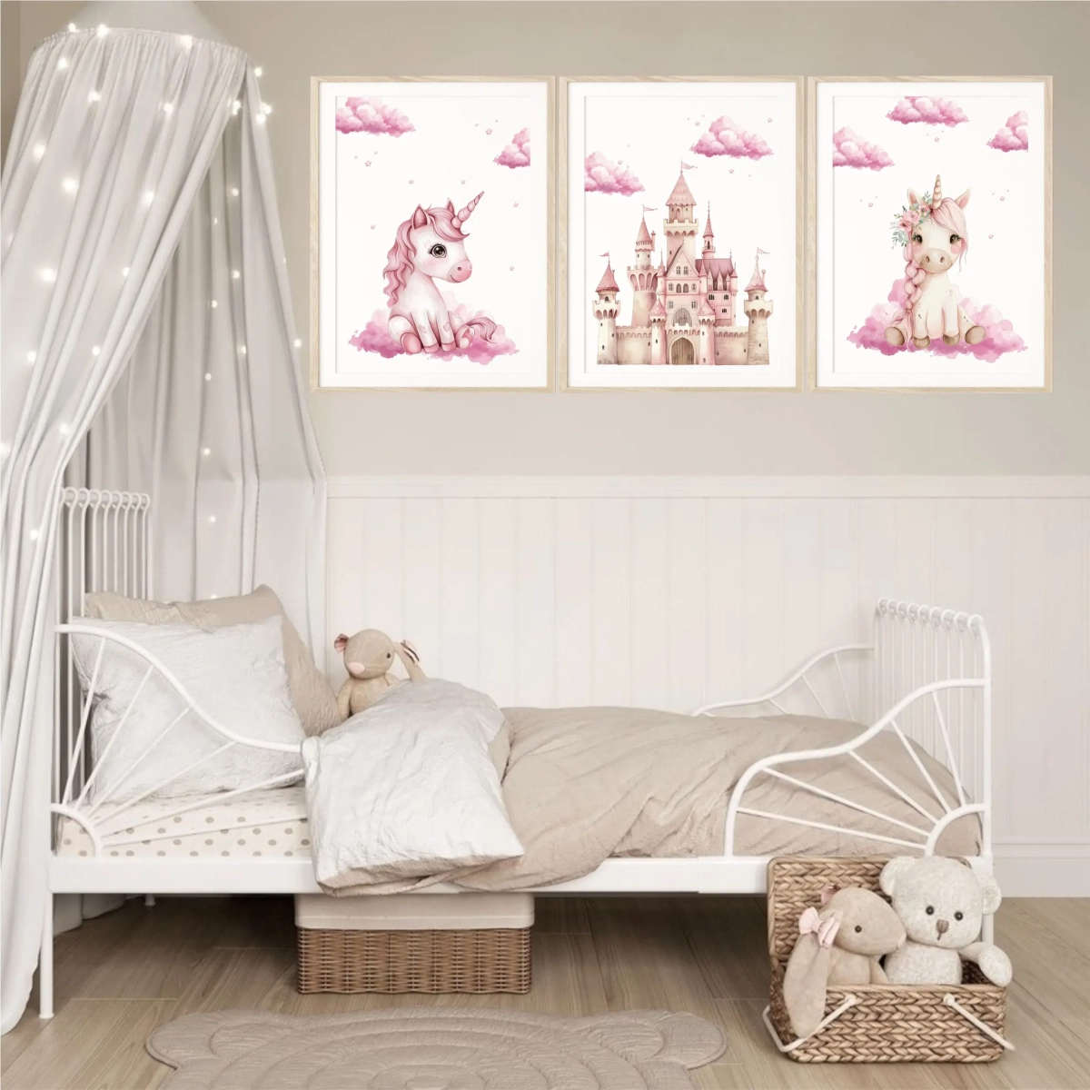 Plakaty do pokoju dziewczynki – jednorożec i baśniowy zamek nr1