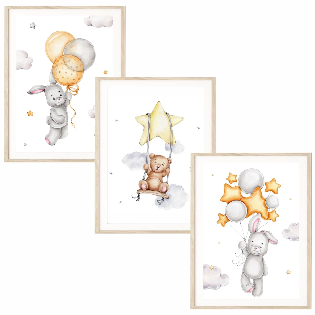 zestaw plakatów z misiem i zajączkiem pastelowe kolory
