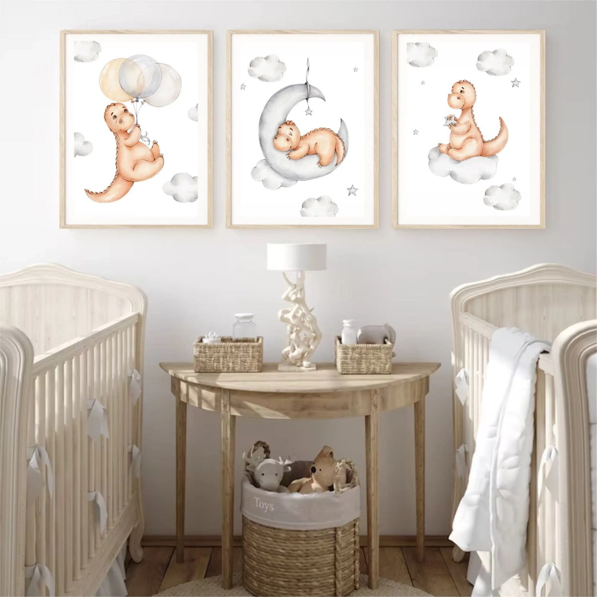 plakat dinozaur z balonami dla dzieci