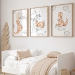 tryptyk dinozaury pastelowe ilustracje