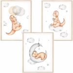 dinozaury na chmurkach plakat do pokoju dziecka