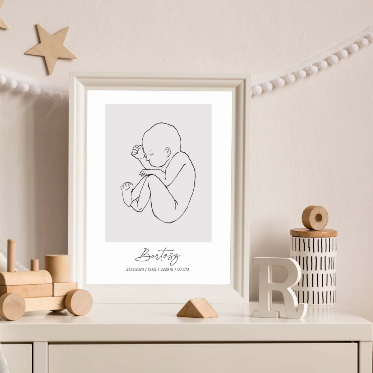 Plakat szkic z danymi urodzenia – LineArt do pokoju dziecka
