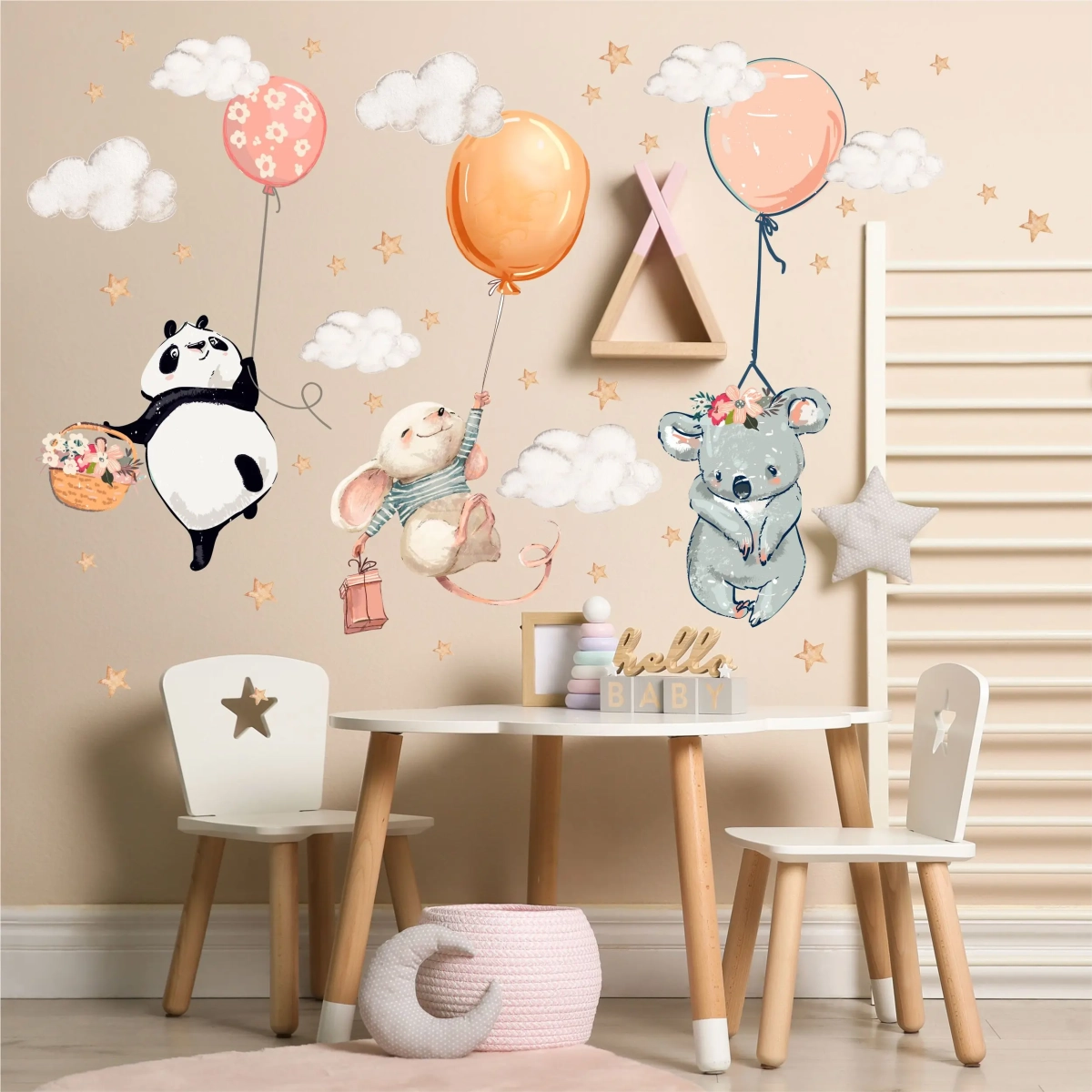 naklejka z pandą i gwiazdkami