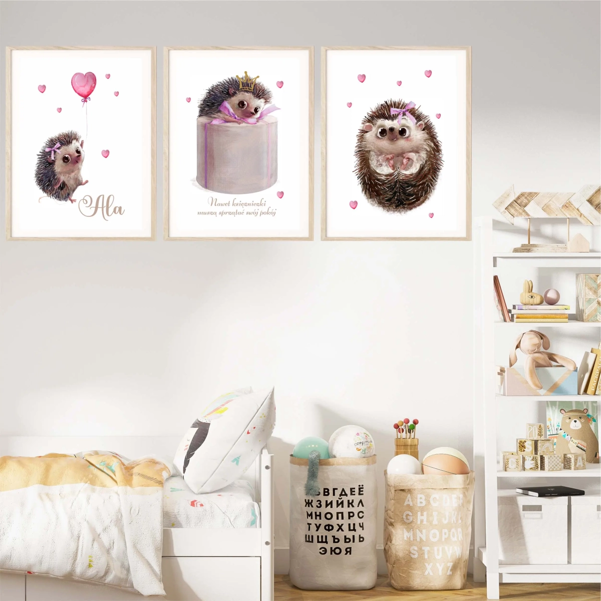 zestaw 3 plakatów dla dzieci z jeżykami