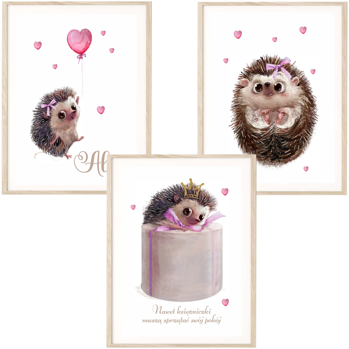 tryptyk z jeżykami i pastelowymi serduszkami