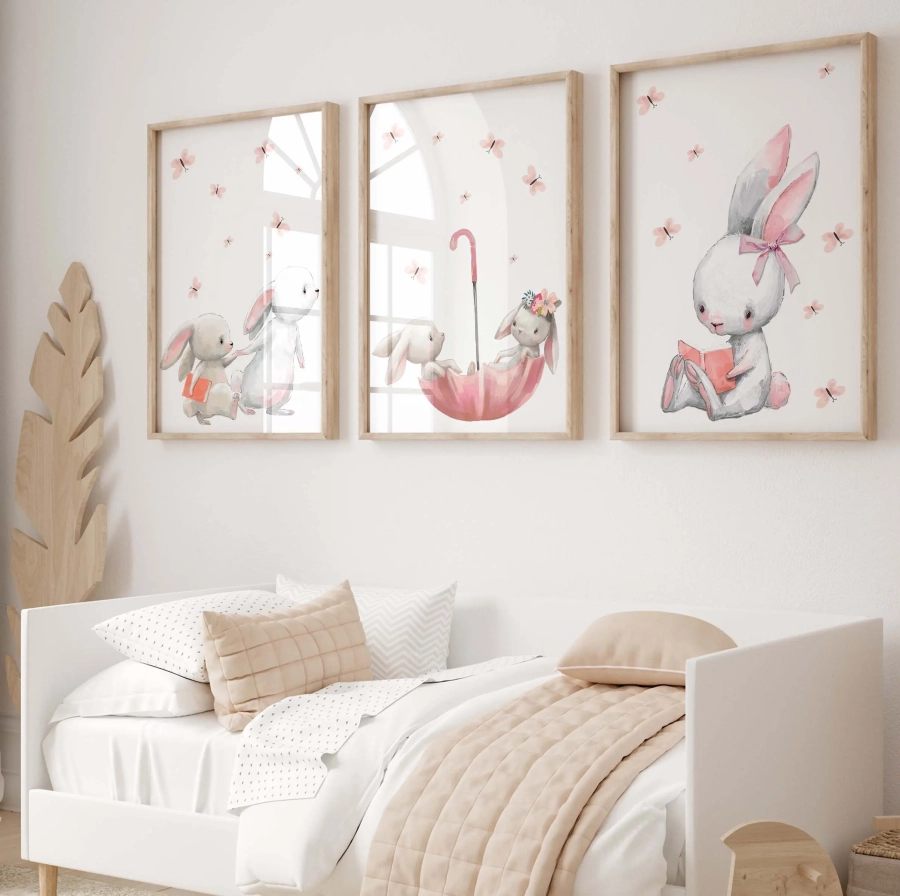 pastelowe króliczki z książeczką – zestaw plakatów