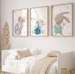 pastelowe króliczki z mamusią – tryptyk