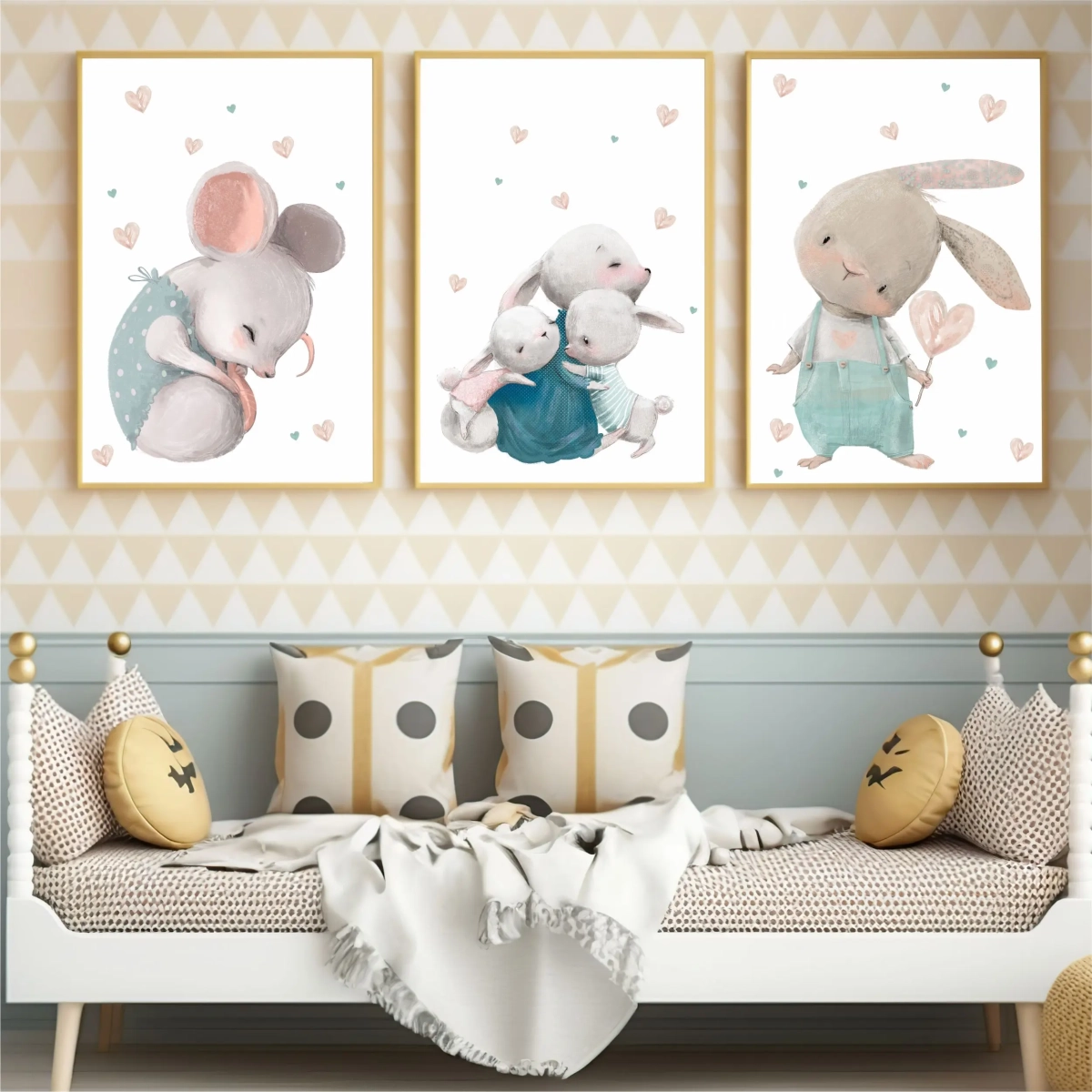 plakaty do pokoju dziecka – króliczki i myszka