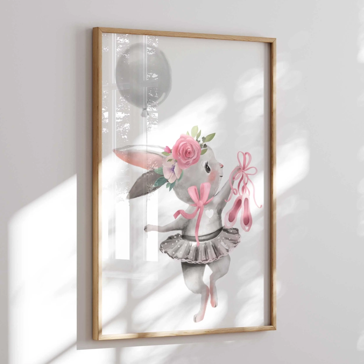 Plakat na ścianę z pastelowym króliczkiem i balonikiem