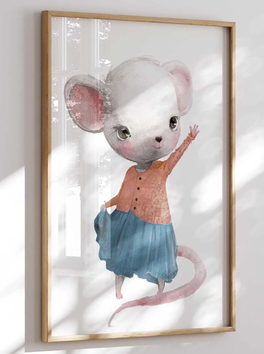 Pastelowy plakat Myszka w spódniczce – plakat dla dziewczynki | Mała Pracownia