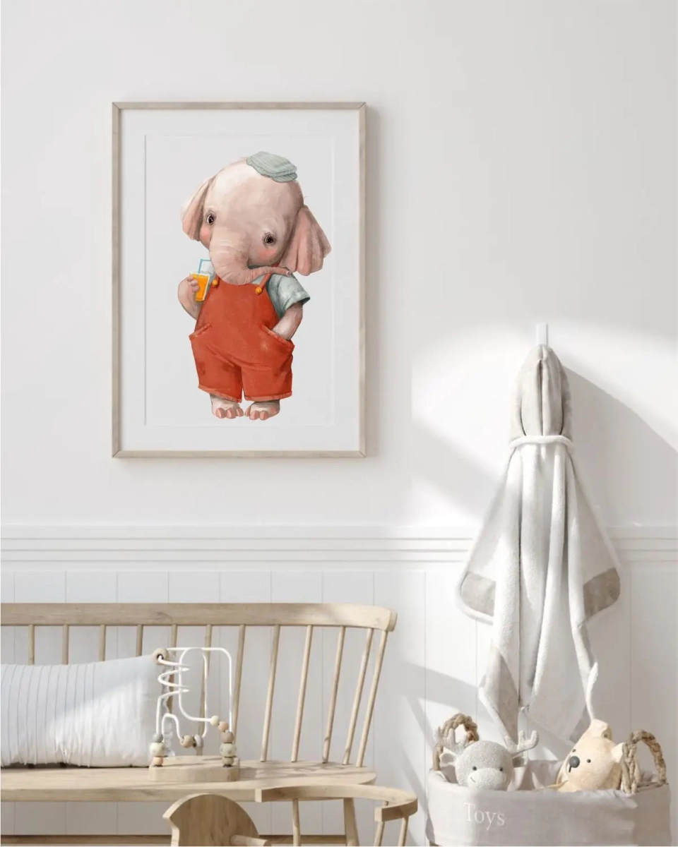 plakat do pokoju dziecka słoń w ogrodniczkach