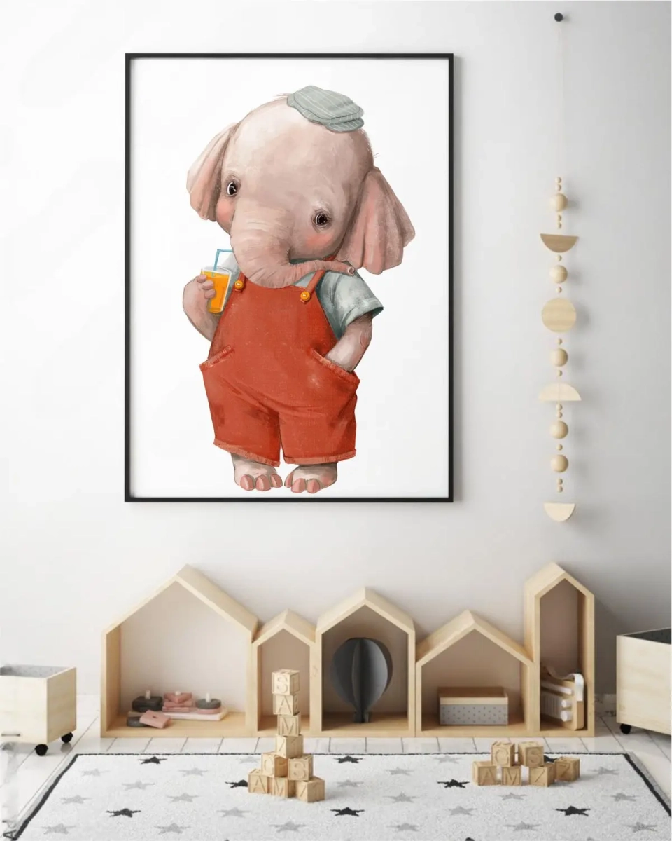 pastelowy plakat z uroczym słonikiem dla dzieci