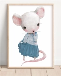 Pastelowy plakat z myszką w sweterku – ilustracja dla dziewczynki | Mała Pracownia