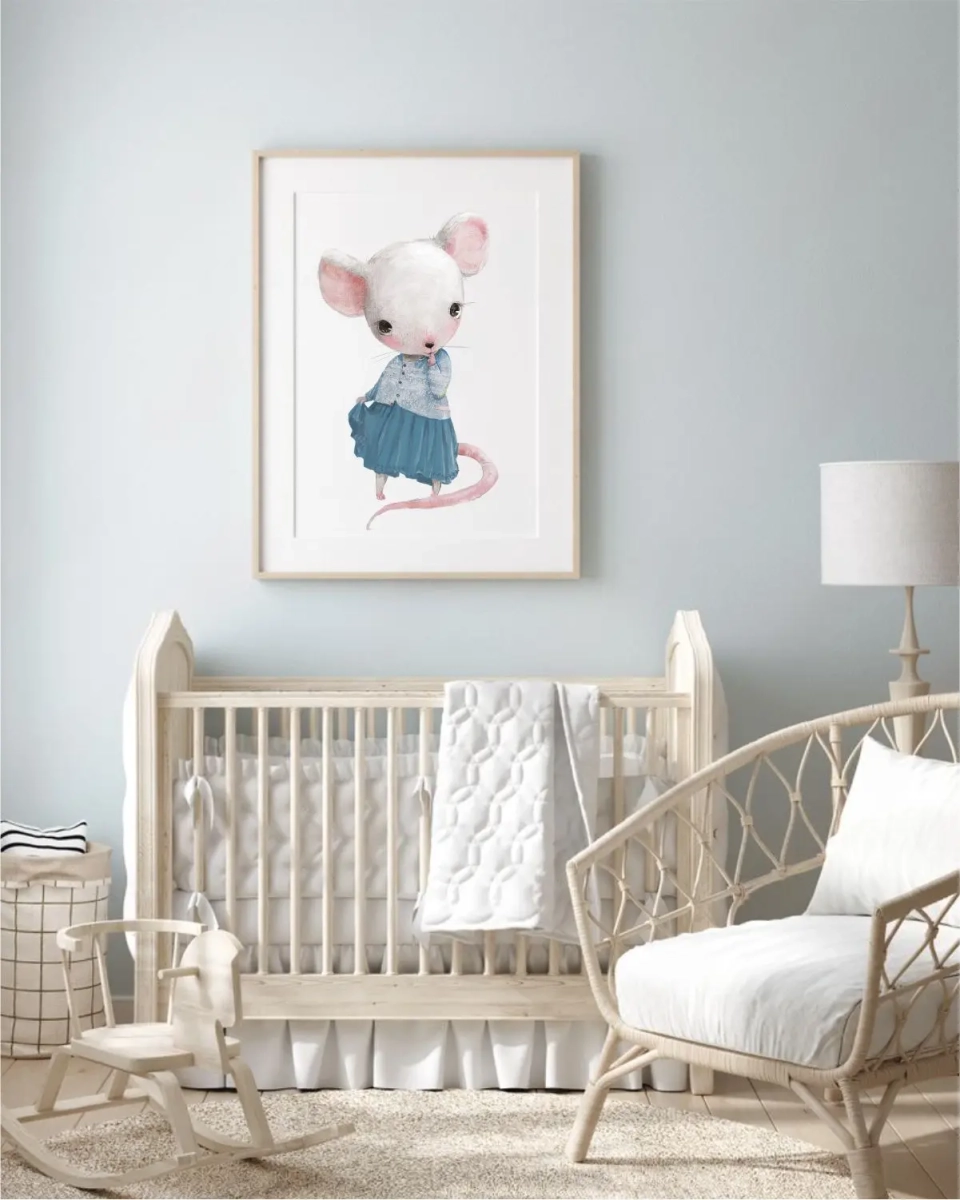 Plakat z myszką – delikatna ilustracja dla dziewczynki | Mała Pracownia